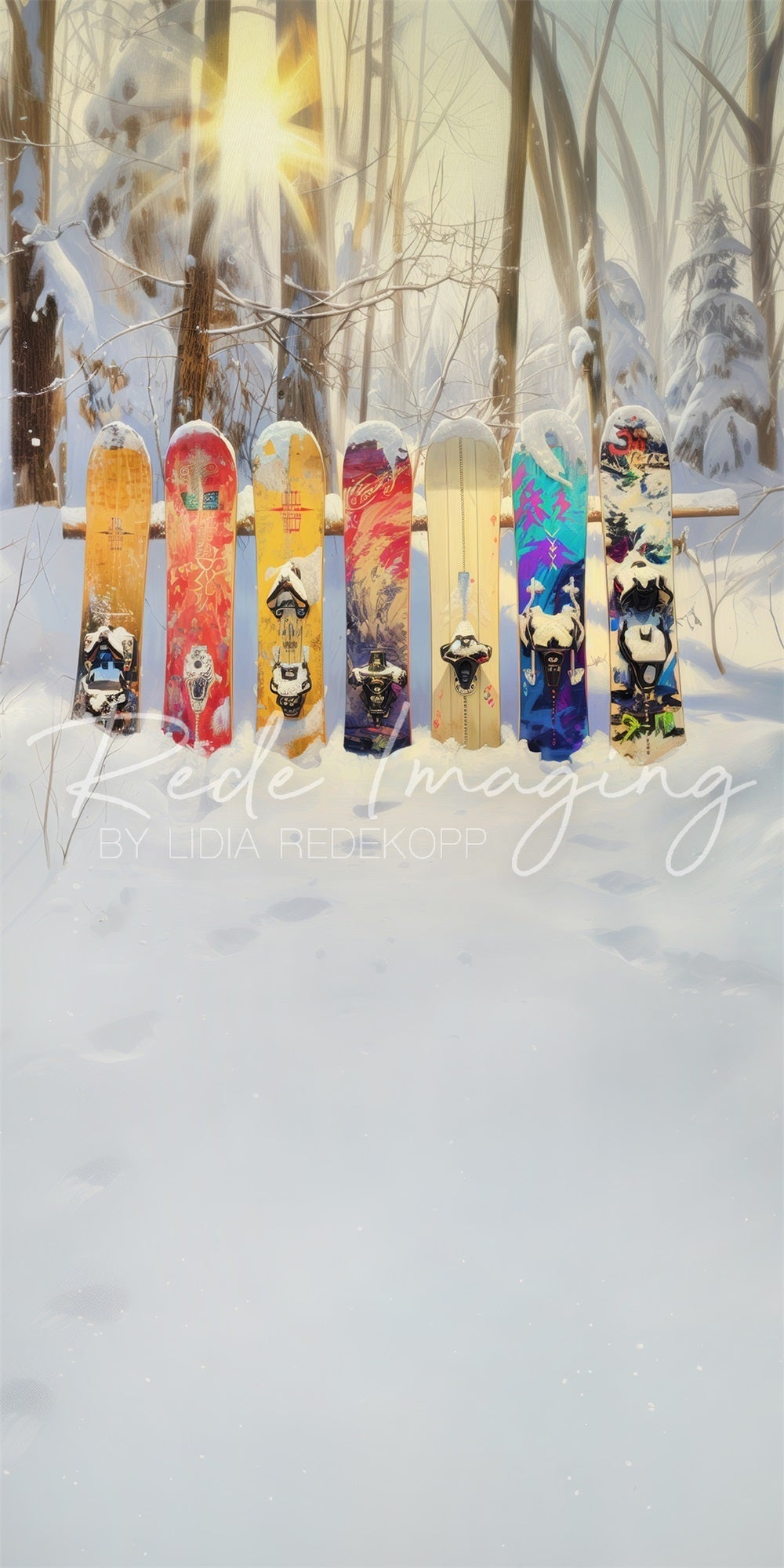 Kate Sweep Winterwald Bunte Graffiti Snowboard Hintergrund Entworfen von Lidia Redekopp - Kate Backdrop.de