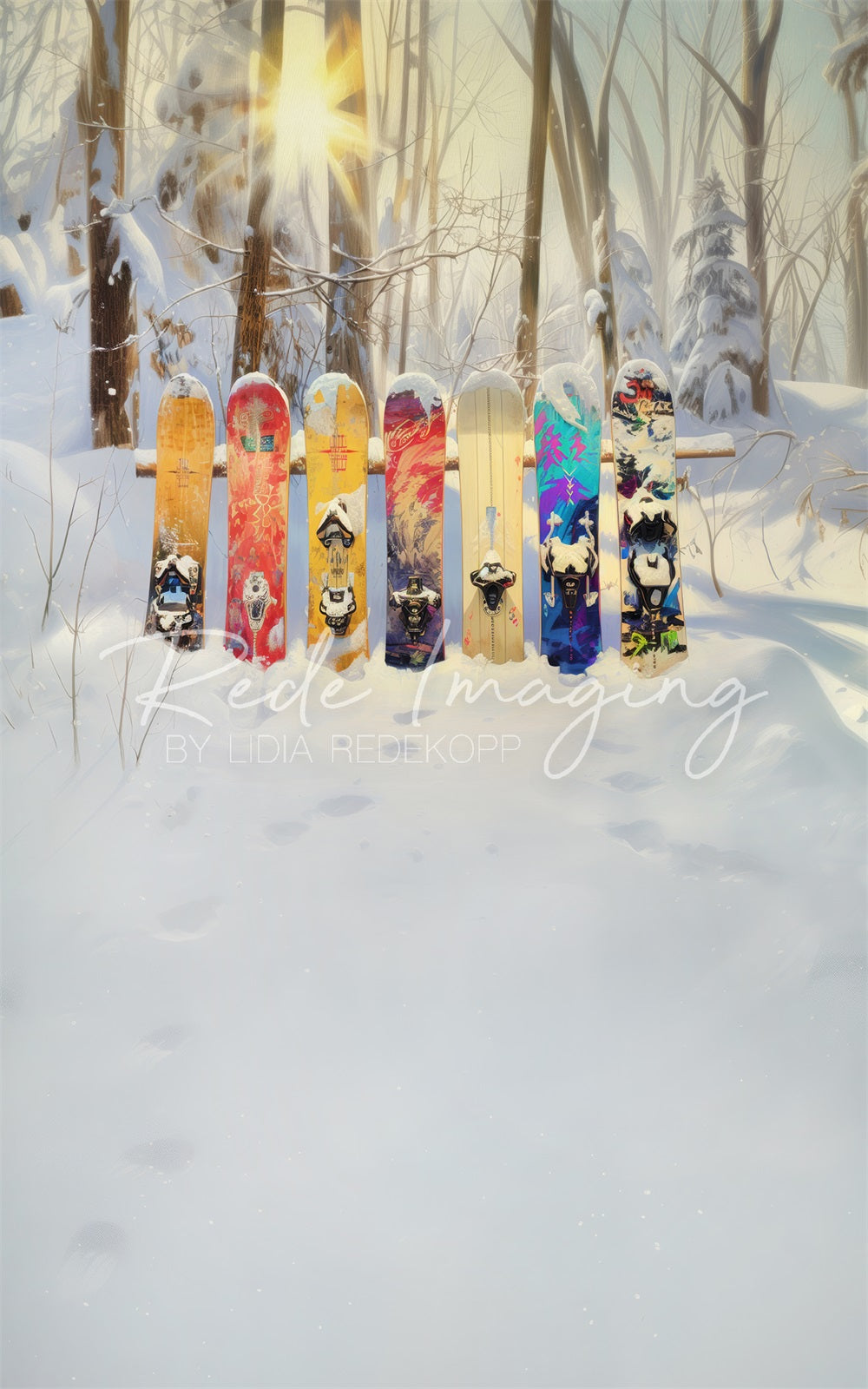 Kate Sweep Winterwald Bunte Graffiti Snowboard Hintergrund Entworfen von Lidia Redekopp - Kate Backdrop.de