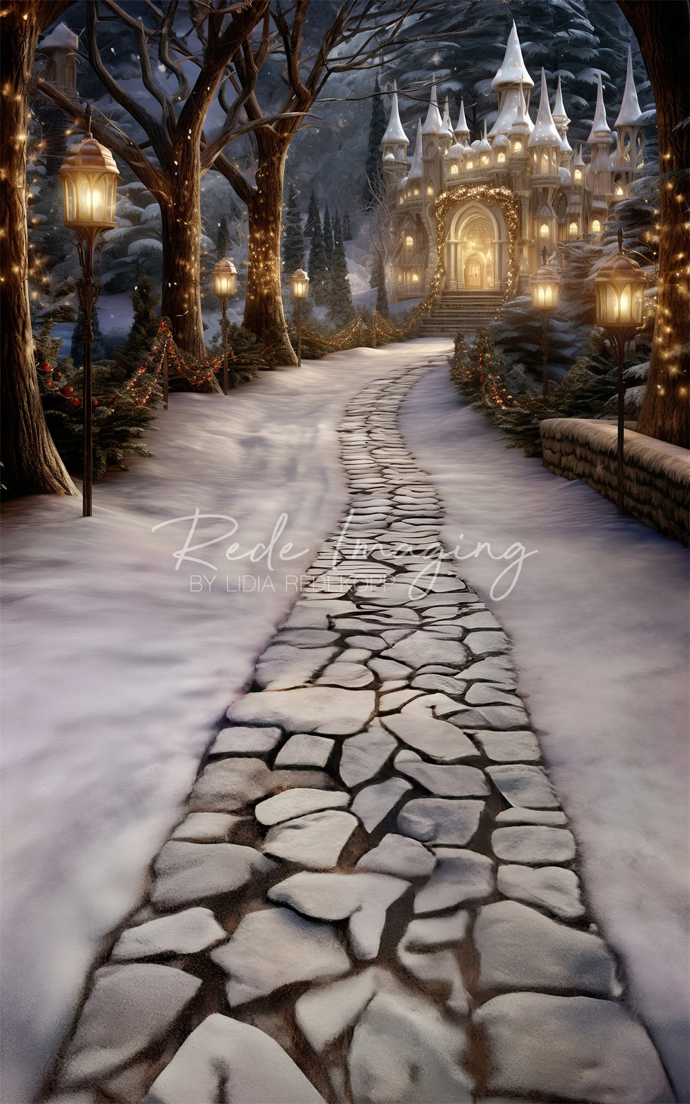 Kate Sweep Winterwald weiß frostigen Schloss Hintergrund Entworfen von Lidia Redekopp - Kate Backdrop.de