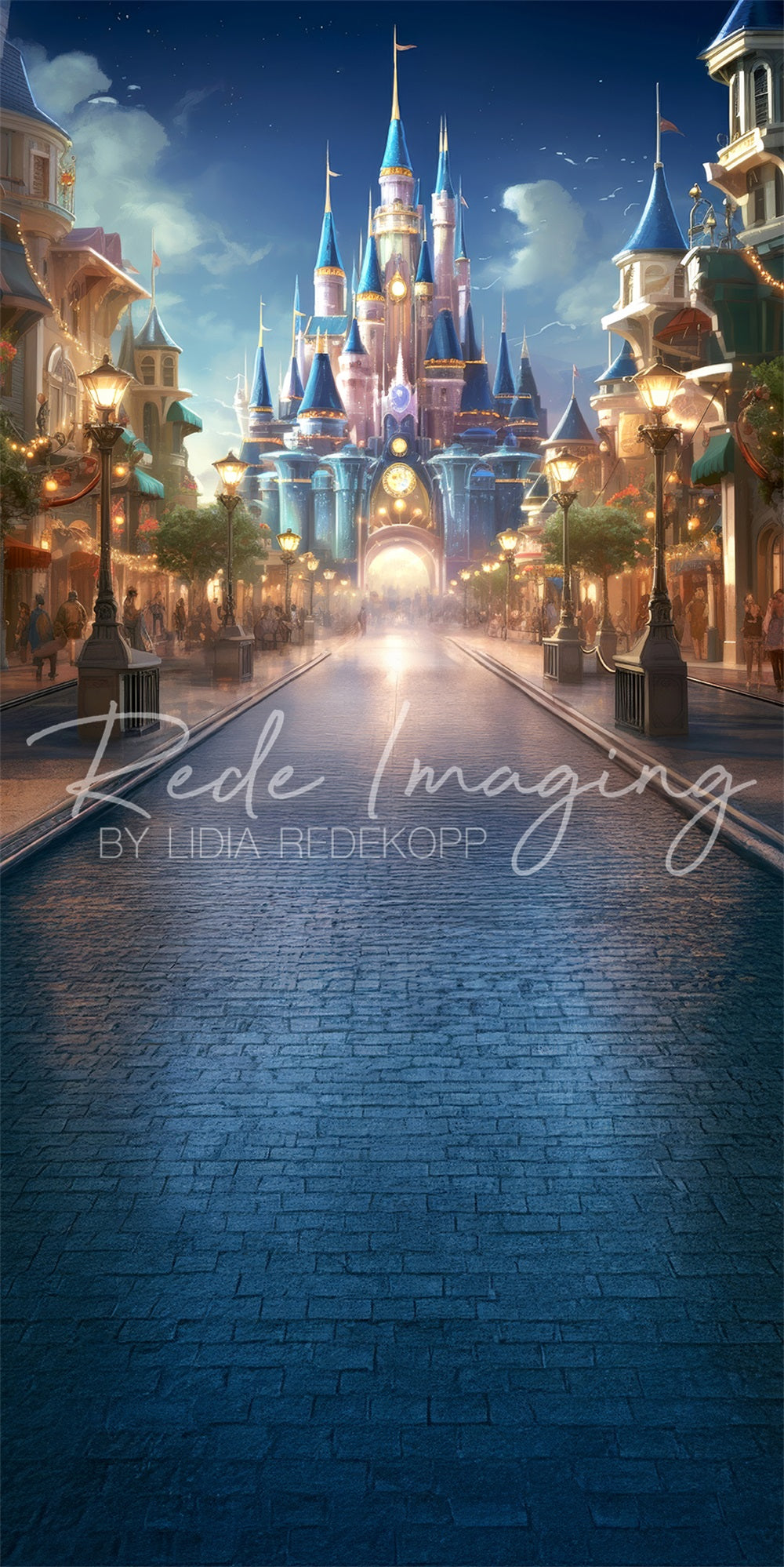 Kate Fantasy Magic Kingdom Blauer Schloss Hintergrund Entworfen von Lidia Redekopp - Kate Backdrop.de