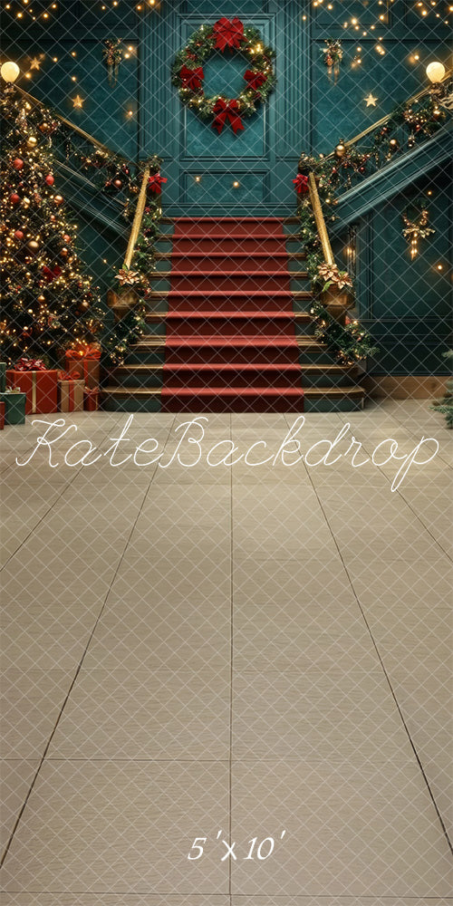 Kate Sweep Weihnachten-Baum Kaskadentreppe Retro Blau Kombi-Hintergrund Entworfen von Lidia Redekopp - Kate Backdrop.de