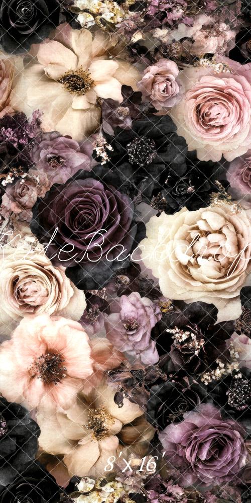 Kate Feine Kunst Vintage Blumen dunkel Rose Kombi-Hintergrund Entworfen von Lidia Redekopp - Kate Backdrop.de