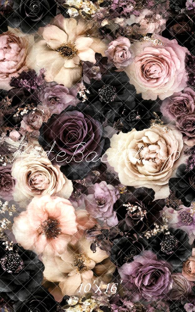 Kate Feine Kunst Vintage Blumen dunkel Rose Kombi-Hintergrund Entworfen von Lidia Redekopp - Kate Backdrop.de