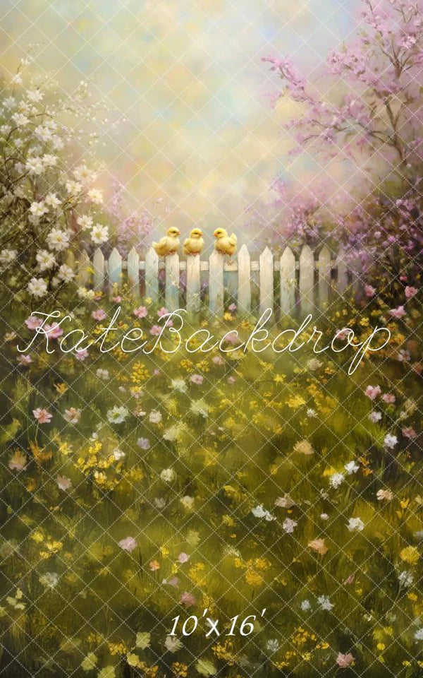 🔥50%OFF-Kate Frühlingsküken Floraler Zaun Kombi-Hintergrund - Kate Backdrop.de
