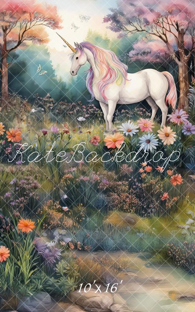 Kate Fantasie Pastell Einhorn Wald Kombi-Hintergrund von Mandy Ringe - Kate Backdrop.de