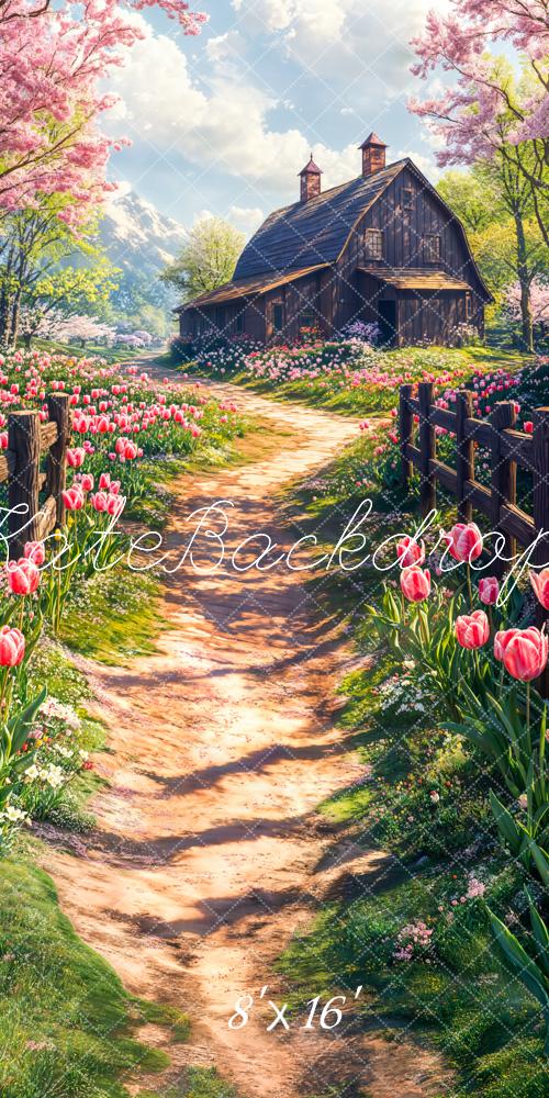 Kate Frühling Cottage Blumen Tulpenweg Hintergrund Entworfen von Chain Photography - Kate Backdrop.de