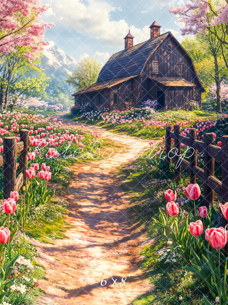 Kate Frühling Cottage Blumen Tulpenweg Hintergrund Entworfen von Chain Photography - Kate Backdrop.de