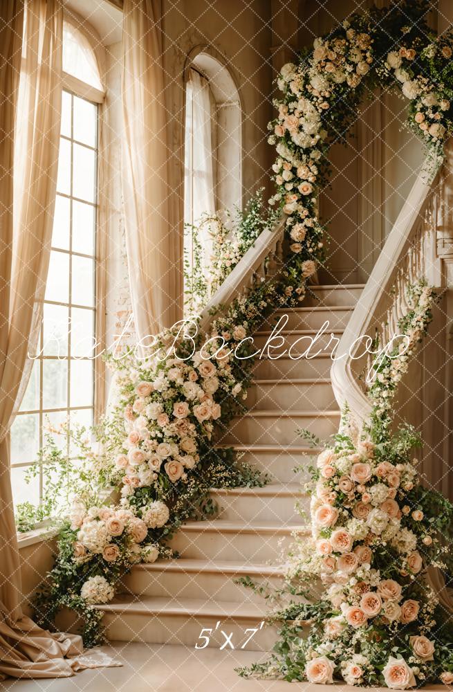 Kate Frühling Kaskadentreppe Florales Bogenfenster Hintergrund Entworfen von Chain Photography - Kate Backdrop.de