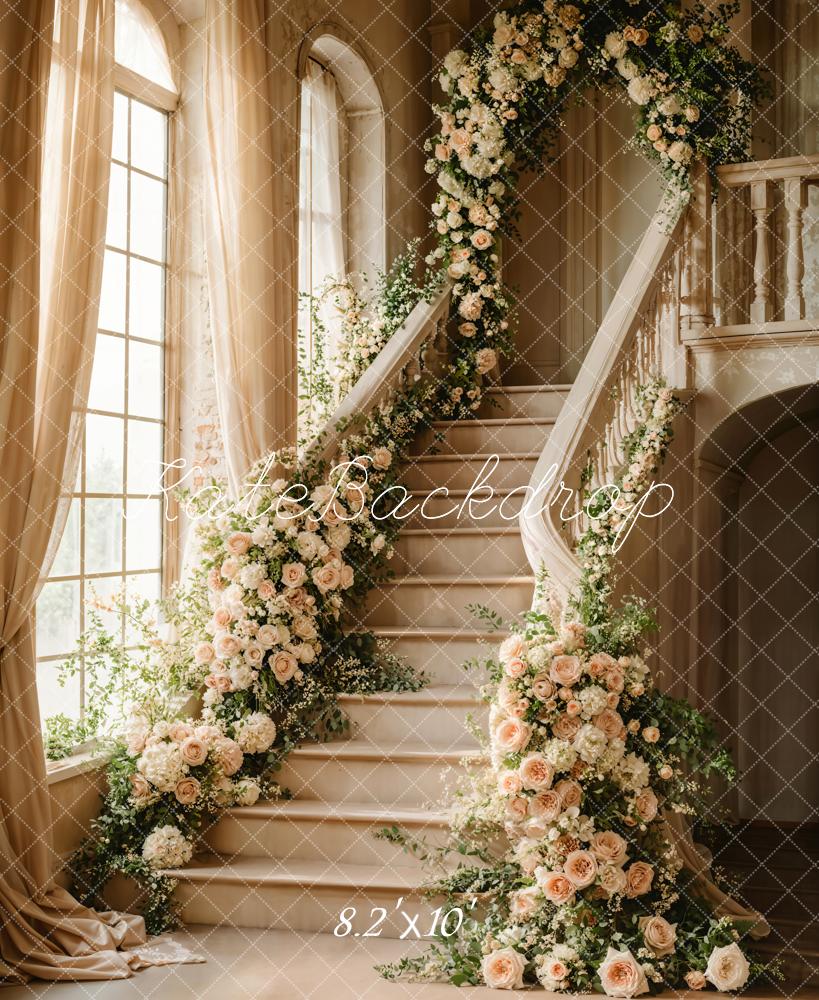 Kate Frühling Kaskadentreppe Florales Bogenfenster Hintergrund Entworfen von Chain Photography - Kate Backdrop.de