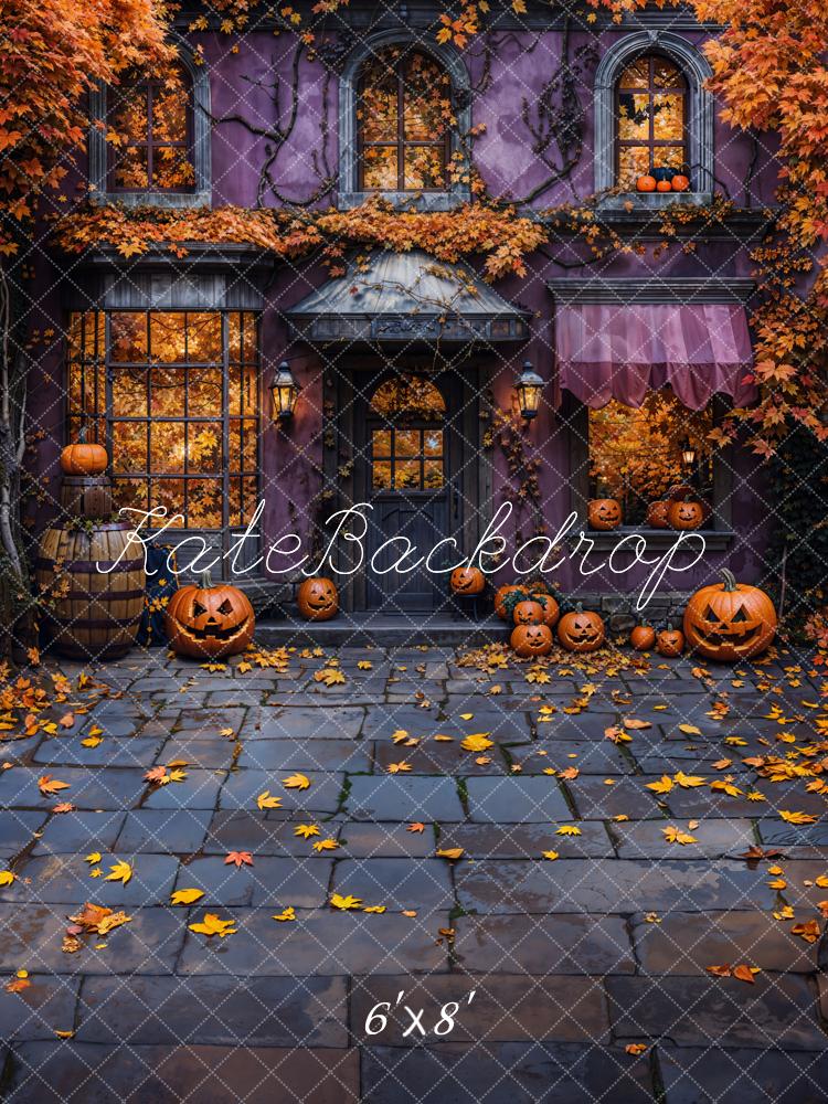 ⚡Blitzangebote-Kate Halloween Cottage Kürbis Gefallene Blätter Kombi-Hintergrund Entworfen von Emetselch - Kate Backdrop.de