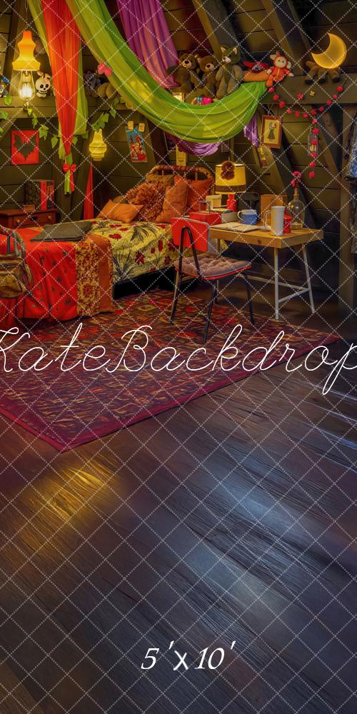 Kate Kombi-Hintergrund Halloween-Dachboden Kinderzimmer Teddybären Bunte Vorhänge Hintergrund von Mini MakeBelieve