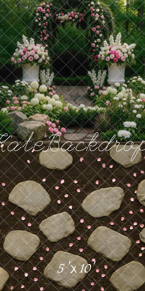 Kate Kombi-Hintergrund Romantischer Blumenbogen Garten Rosa Weiß Hintergrund von Mini MakeBelieve