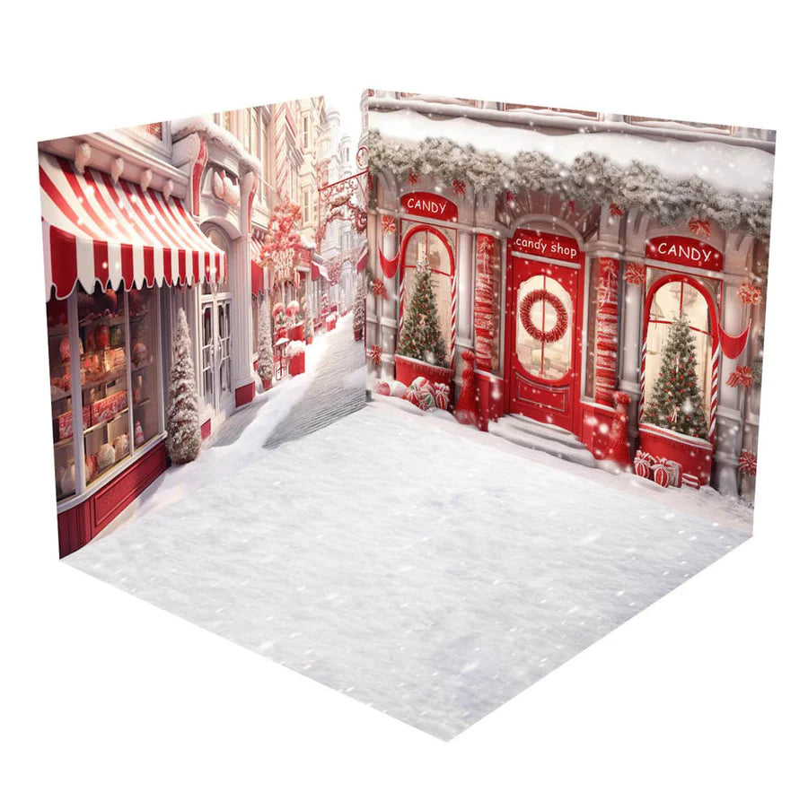 Kate Weihnachten Straße Rot Süßwarenladen Zimmerset (8ftx8ft&10ftx8ft&8ftx10ft)
