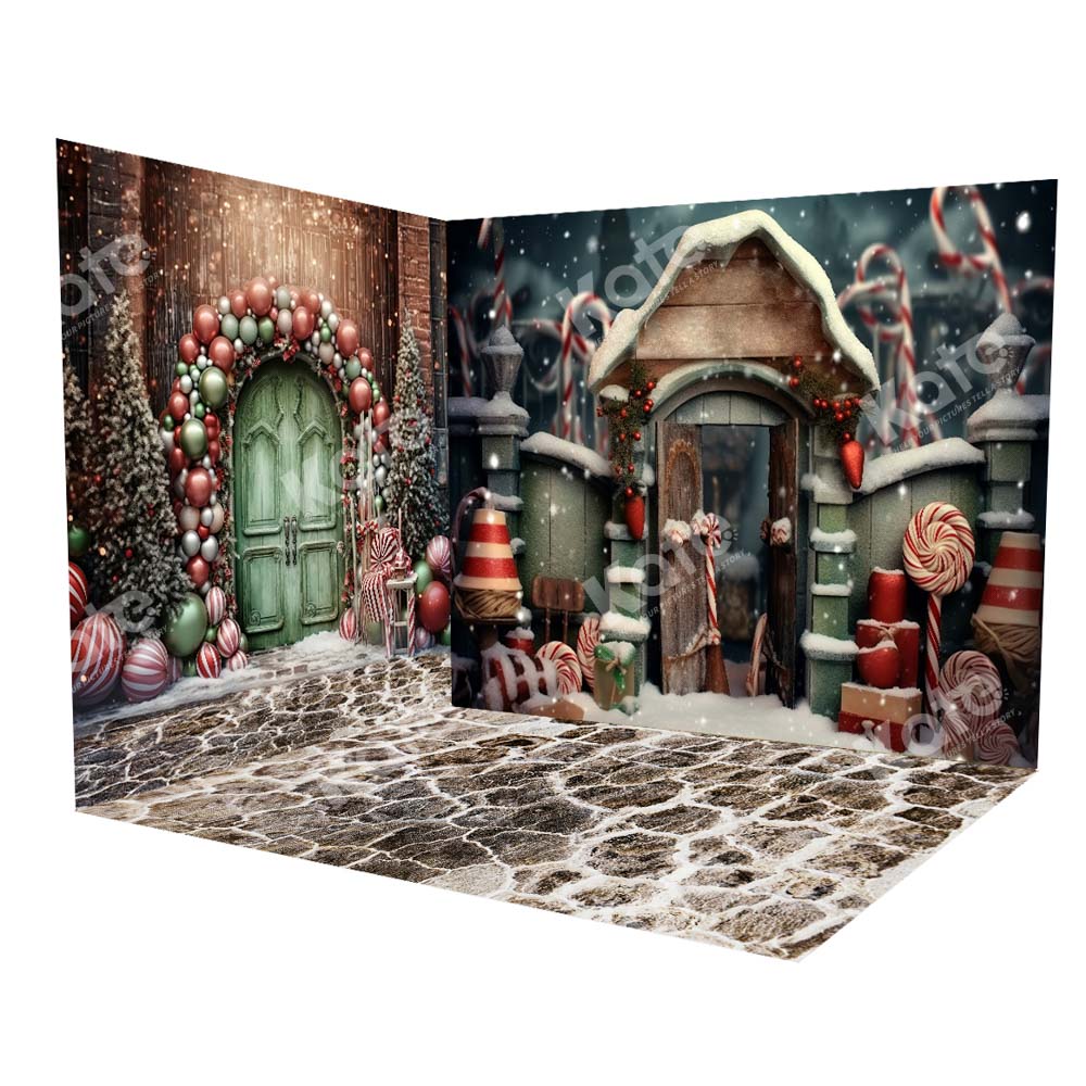 Kate Weihnachten Haus Stein Textur Boden Zimmer Set (8ftx8ft&10ftx8ft&8ftx10ft)