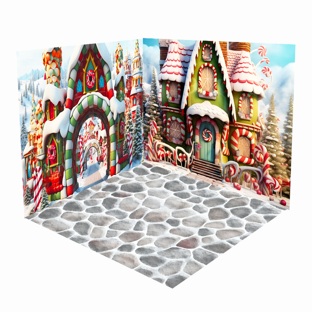 Kate Weihnachten Sweet Candy House Schnee Zimmer Set (8ftx8ft&10ftx8ft&8ftx10ft)