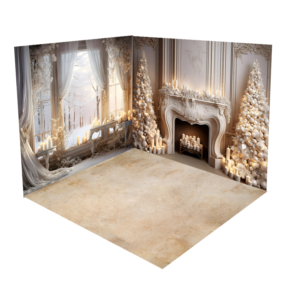 Kate Weißes elegantes Weihnachtskamin-Zimmer-Set (8ftx8ft&10ftx8ft&8ftx10ft)