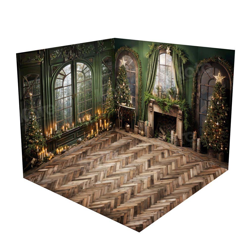 Kate Weihnachtskamin Fenster Grünes Zimmer Set (8ftx8ft&10ftx8ft&8ftx10ft) - Kate Backdrop.de