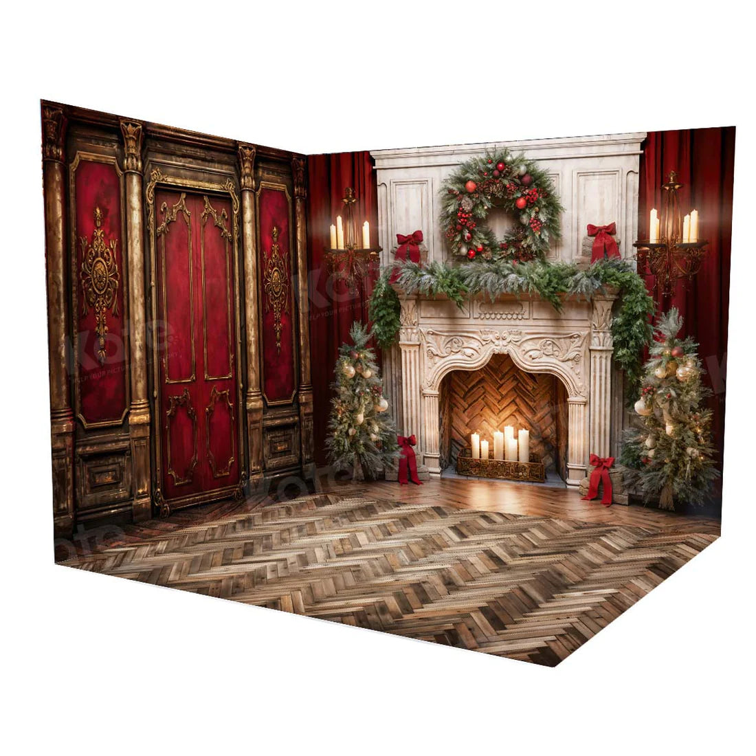 Kate Weihnachten viktorianischer roter Wandkamin Zimmer Set(8ftx8ft&10ftx8ft&8ftx10ft)