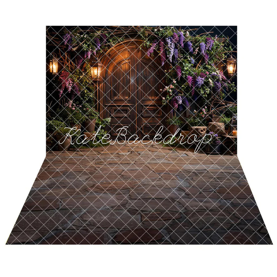 Kate Frühling Wisteria Grüne Pflanze Metall Tür Hintergrund+Abstrakt Zement Boden Hintergrund - Kate Backdrop.de