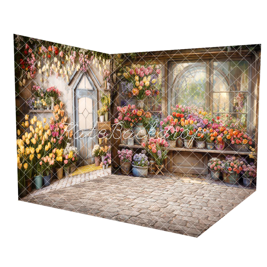 Kate Frühling Blumen Tulpen Grünes Haus Zimmer Set (8ftx8ft&10ftx8ft&8ftx10ft)