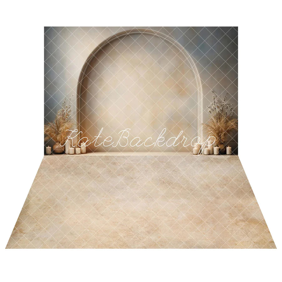 Kate Moderner Stil Kerze Bogen Wand Hintergrund+Abstract Creme Beige Textur Hintergrund - Kate Backdrop.de