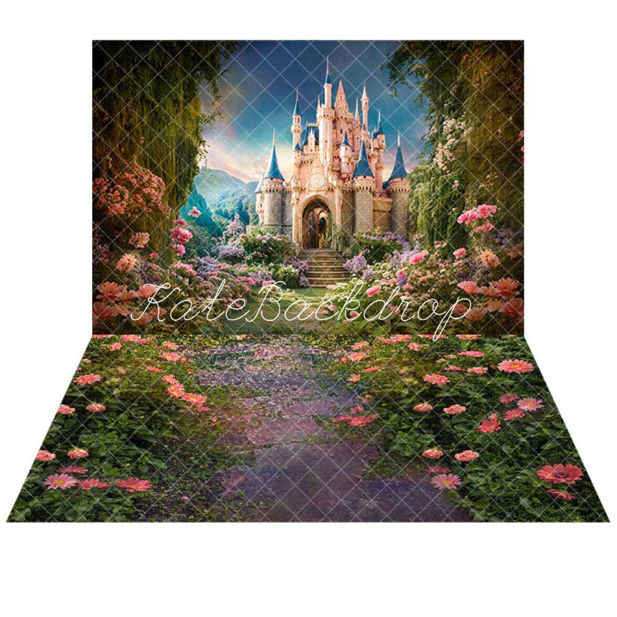 Kate Frühling Fantasie Wald Blume Schloss Hintergrund+Valentine's Tag rosa Rose Steinboden Hintergrund - Kate Backdrop.de