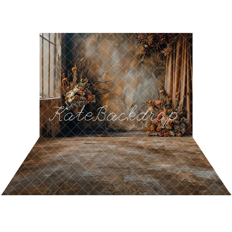 ⚡Blitzangebote #2-Kate Boho Abstrakt Getrocknete Blumen Vorhang Hintergrund+Braun Grau Mix Farbe Textur Hintergrund - Kate Backdrop.de