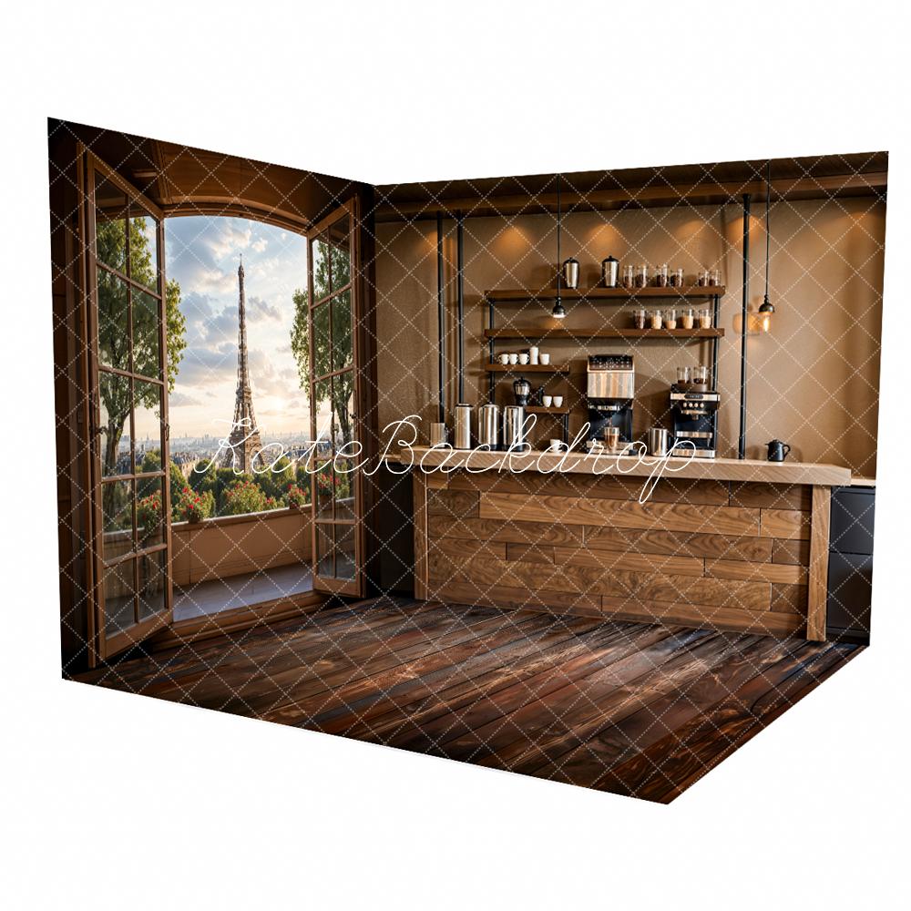 Kate Modern Elegant Braun Holzmaserung Bar Theke Wand Zimmer Set(8ftx8ft&10ftx8ft&8ftx10ft)