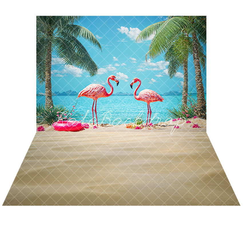 Kate Flamingos-Küstensommer Hintergrund+Strand Boden Hintergrund