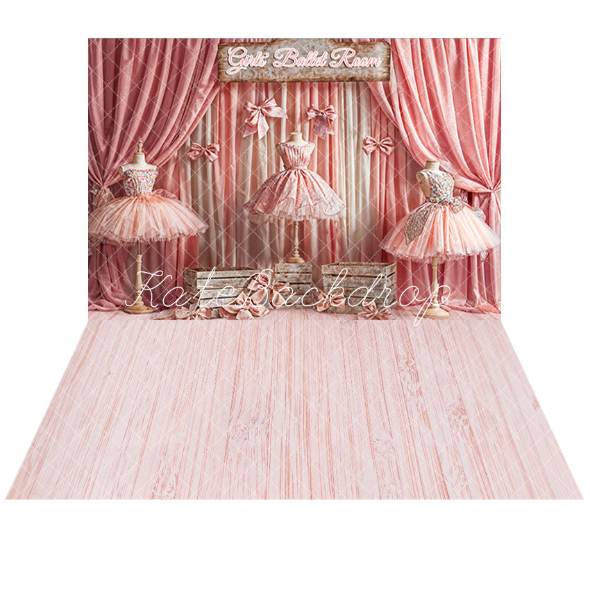 Kate Mädchen Ballettröckchen Zimmer Hintergrund+Rosa gestreifte Textur Boden Hintergrund