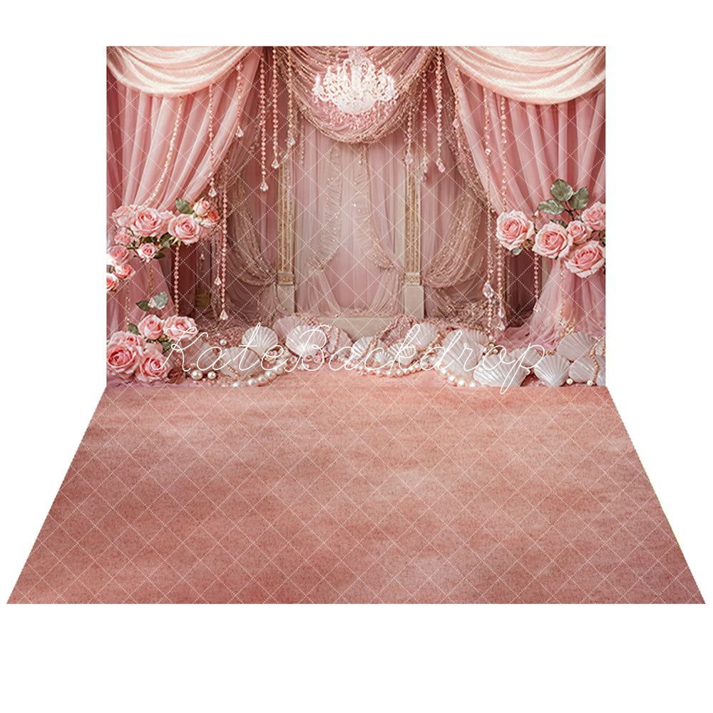 Kate Mädchen Perle Muschel Vorhänge Hintergrund+Rosa Boden Hintergrund - Kate Backdrop.de