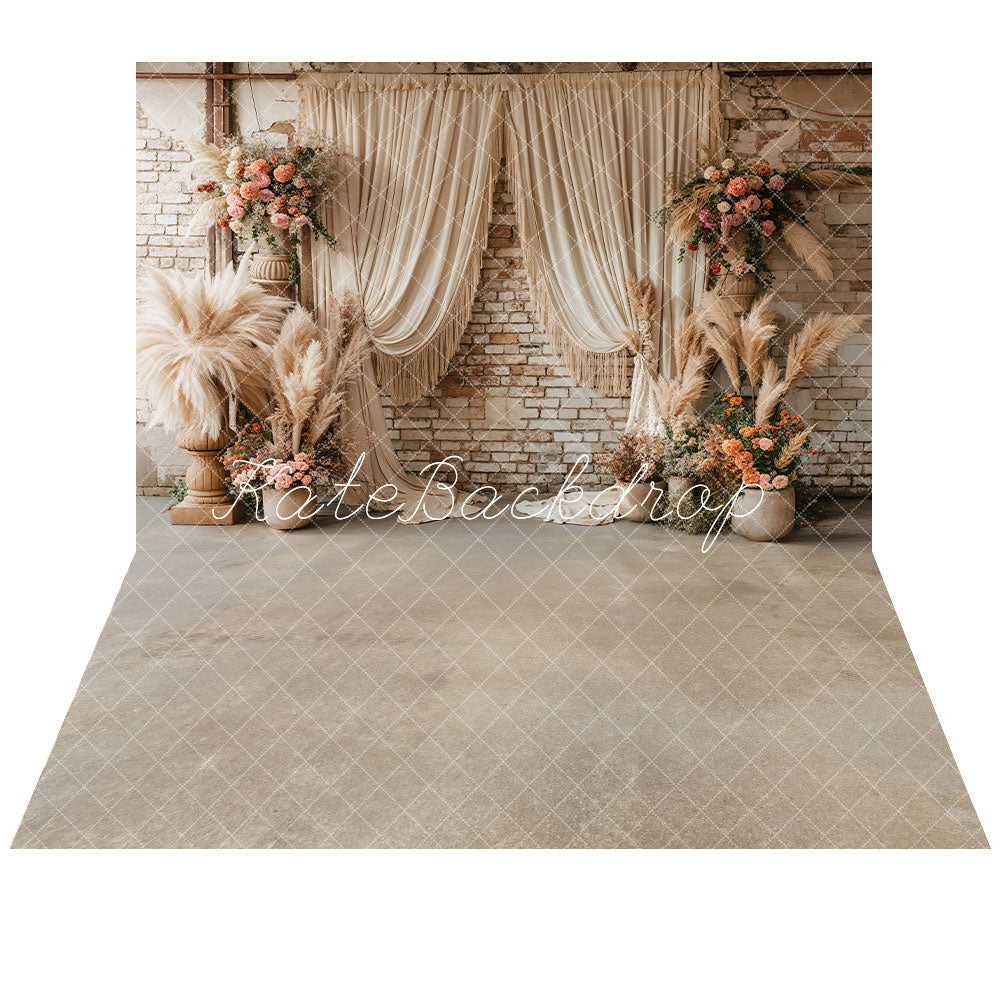 ⚡Blitzangebote #2-Kate Backsteinmauer Blumen Boho Hintergrund+Graue Zusammenfassung Boden Hintergrund - Kate Backdrop.de