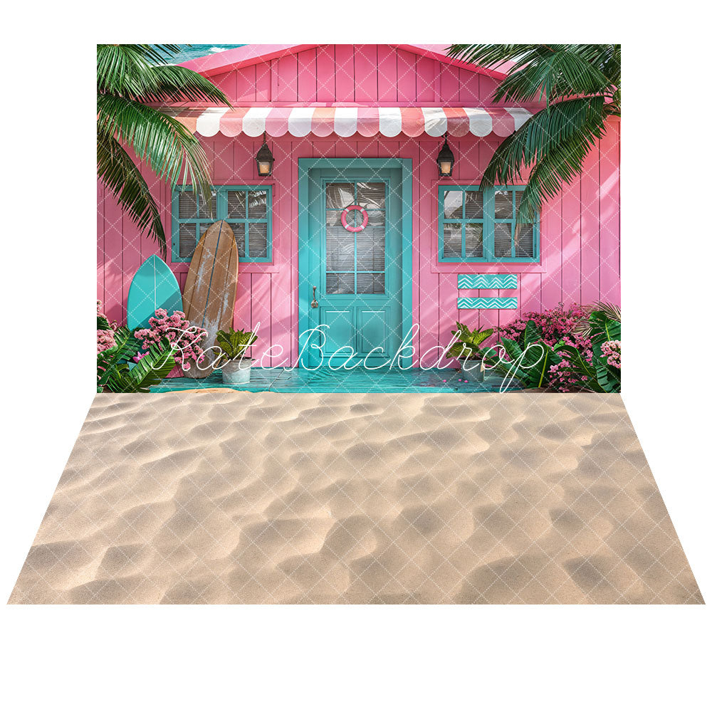 Kate rosa Holzhaus Hintergrund+Strand Boden Hintergrund - Kate Backdrop.de