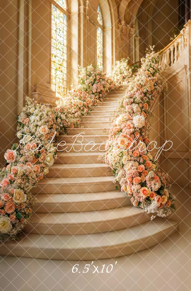 Kate Frühling Kaskadentreppe Florale Hochzeit Fleece Hintergrund - Kate Backdrop.de