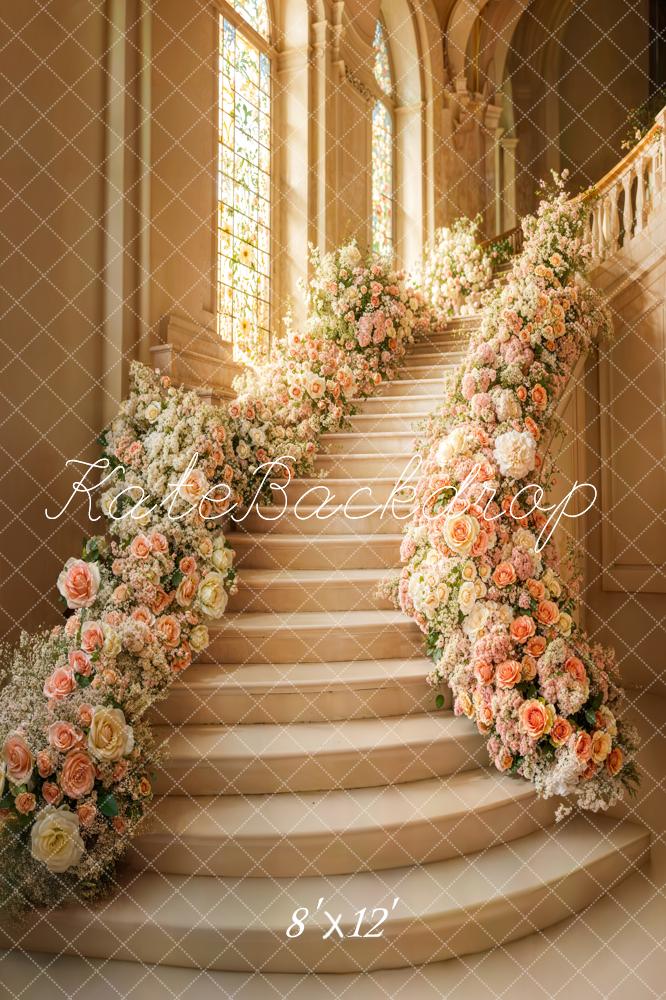 Kate Frühling Kaskadentreppe Florale Hochzeit Fleece Hintergrund - Kate Backdrop.de