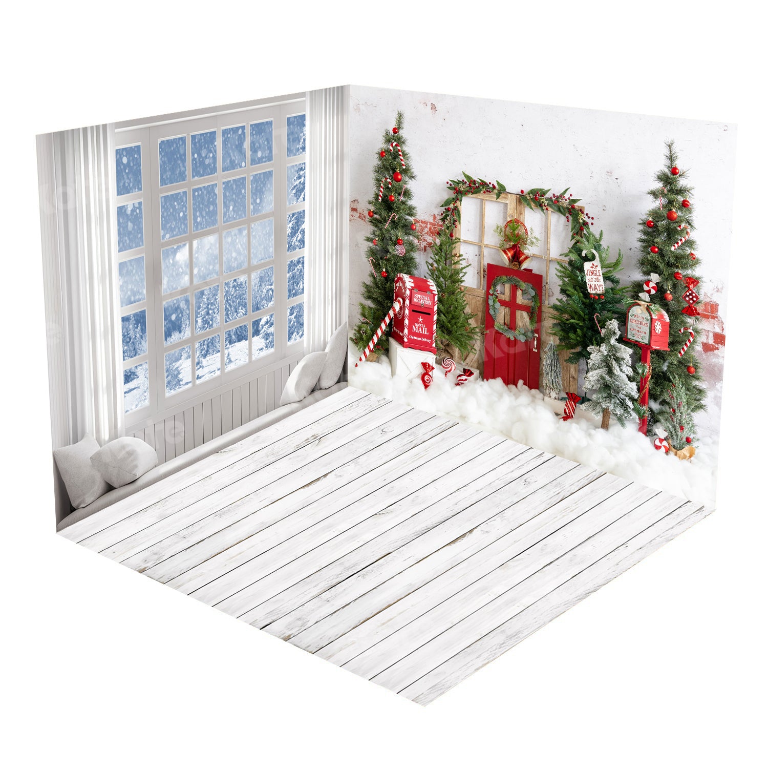Kate Weihnachten Schnee Fenster Schneeflocke Poststelle Set (8ftx8ft&10ftx8ft&8ftx10ft)