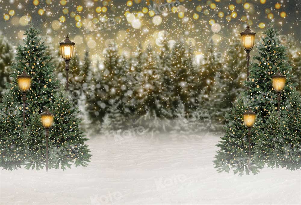 Kate Weihnachten Schneewald Lichter Fleece Hintergrund