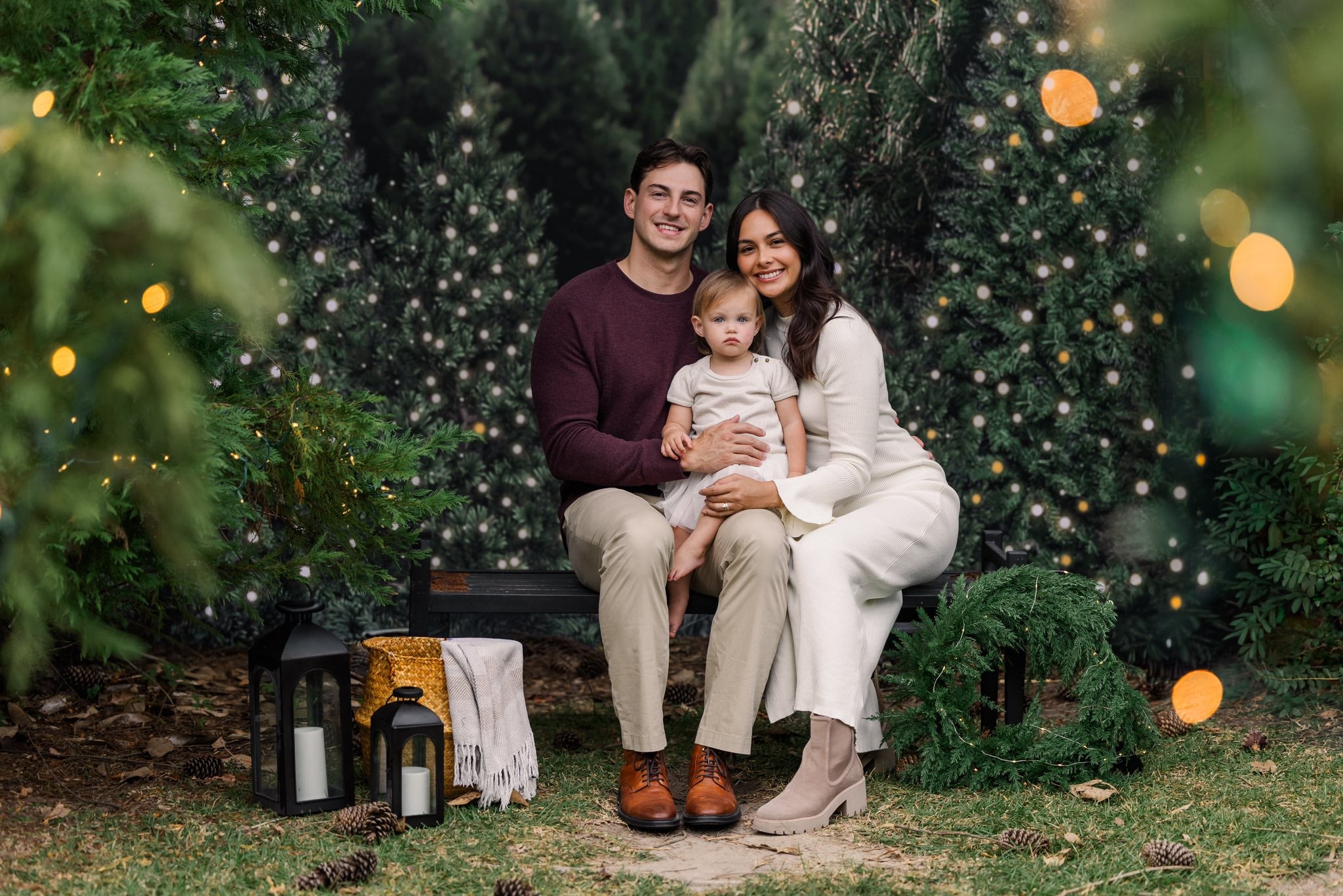 Kate Weihnachten Tannenbäume Lichter Wald Hintergrund Entworfen von Emetselch