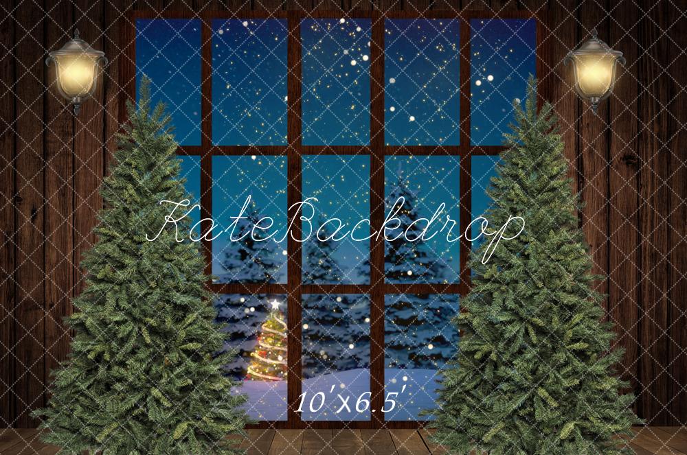 Kate Fenster Weihnachten Hintergrund Holz Nacht von Chain Photography - Kate Backdrop.de