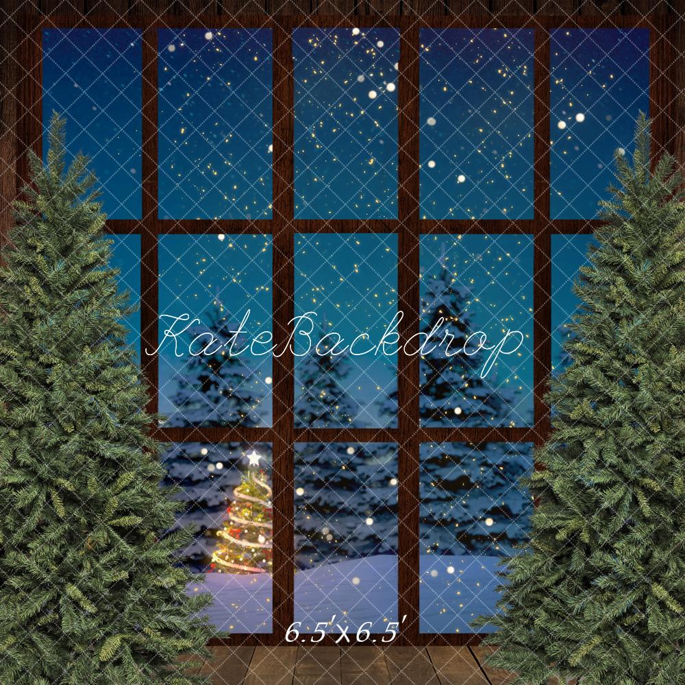 Kate Fenster Weihnachten Hintergrund Holz Nacht von Chain Photography - Kate Backdrop.de