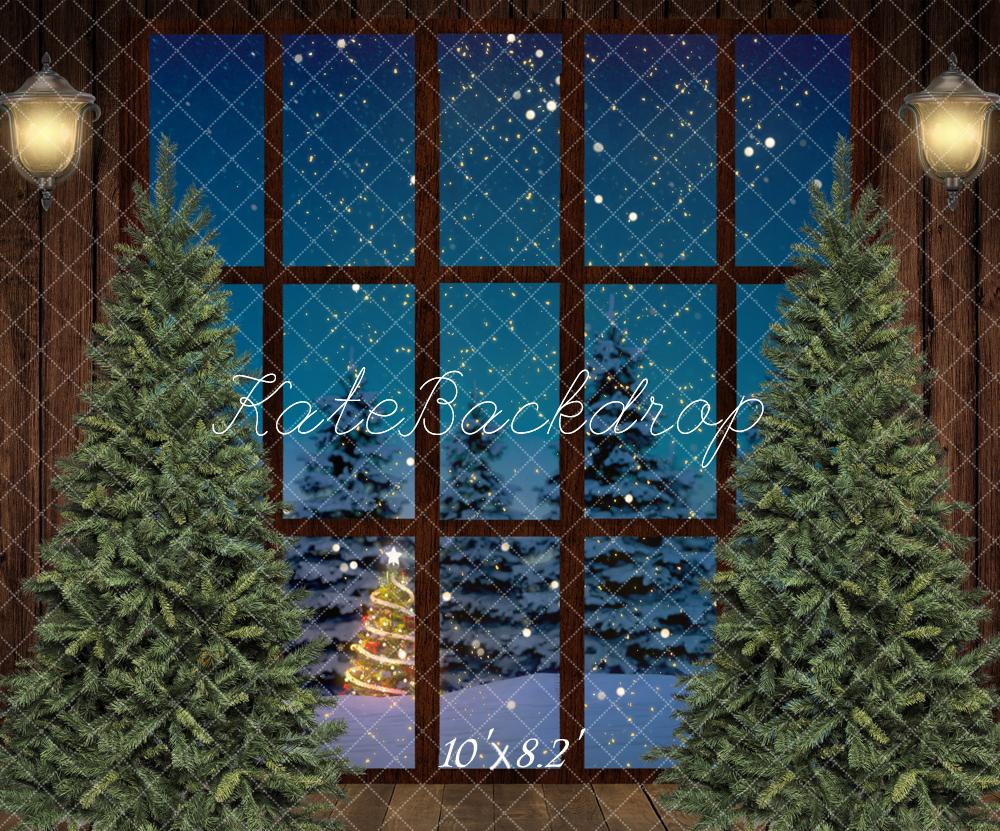Kate Fenster Weihnachten Hintergrund Holz Nacht von Chain Photography - Kate Backdrop.de