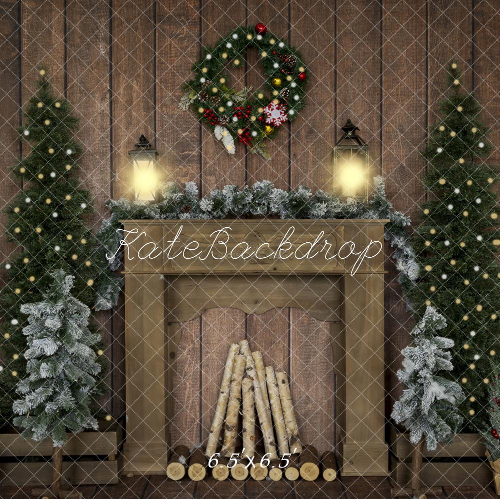 Kate Weihnachten Hintergrund Holz  Kranz Kamin von Emetselch - Kate Backdrop.de
