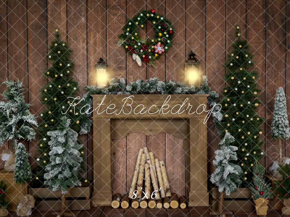 Kate Weihnachten Hintergrund Holz  Kranz Kamin von Emetselch - Kate Backdrop.de