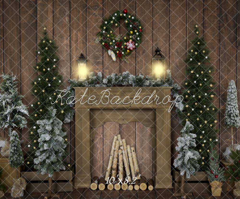 Kate Weihnachten Hintergrund Holz  Kranz Kamin von Emetselch - Kate Backdrop.de