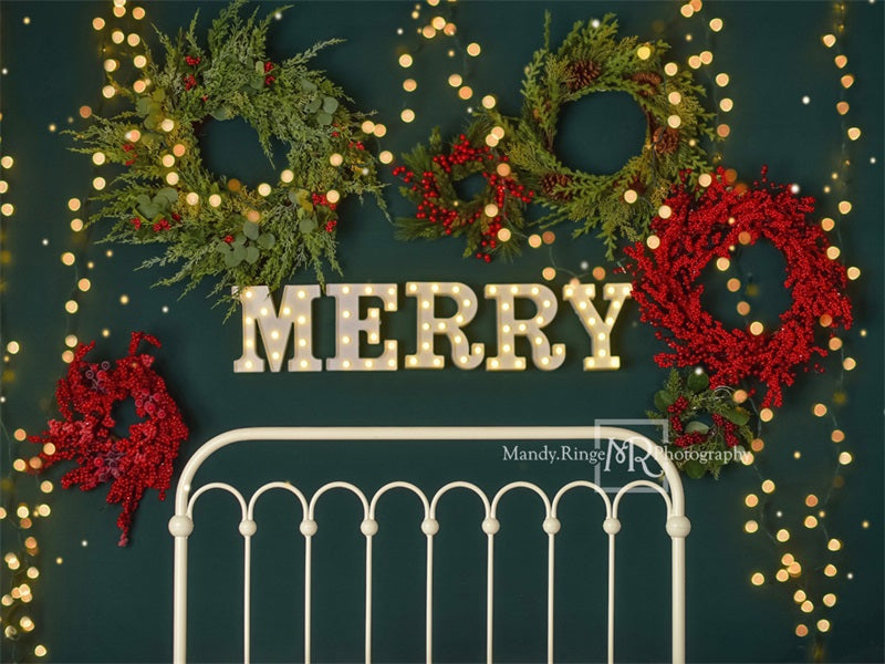 Kate Frohe Weihnachten Funkelndes Kopfteil Fleece Hintergrund Entworfen von Mandy Ringe - Kate Backdrop.de