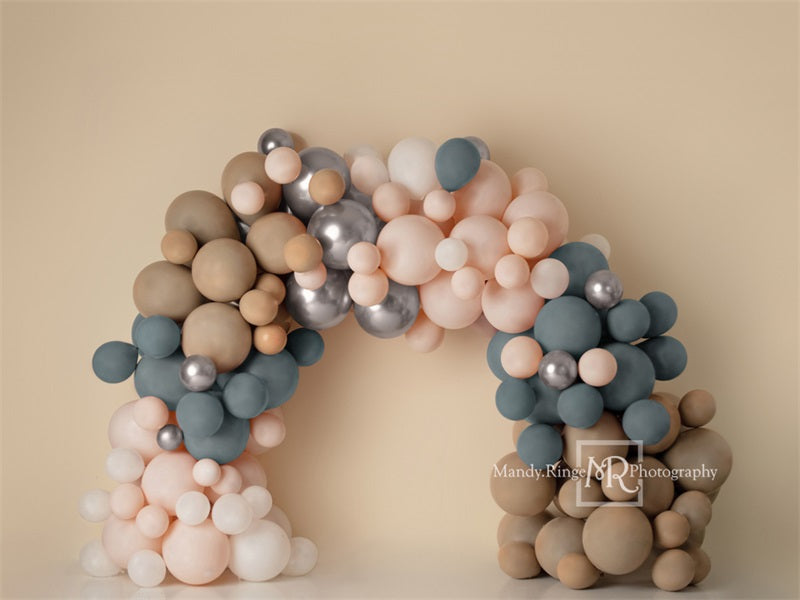 Kate Boho Ballonbogen Matt Blau Rosa Fleece Hintergrund Entworfen von Mandy Ringe - Kate Backdrop.de