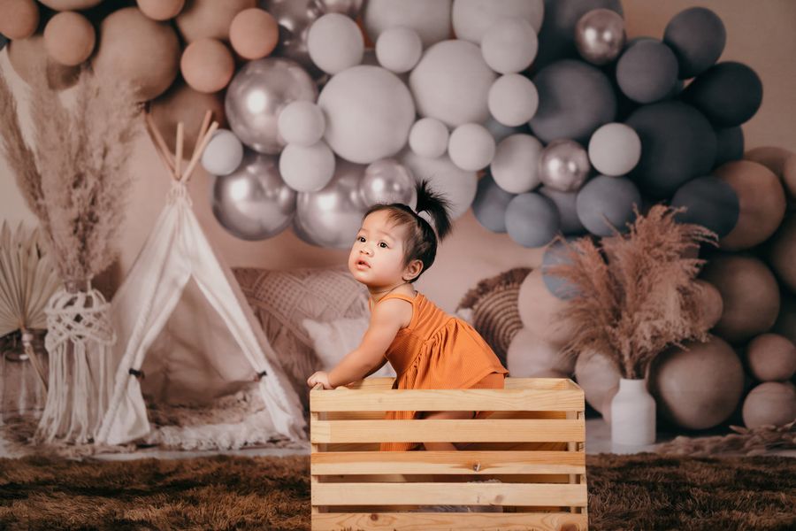 Kate Boho Ballons Zelt Matt Blau Fleece Hintergrund Entworfen von Mandy Ringe - Kate Backdrop.de