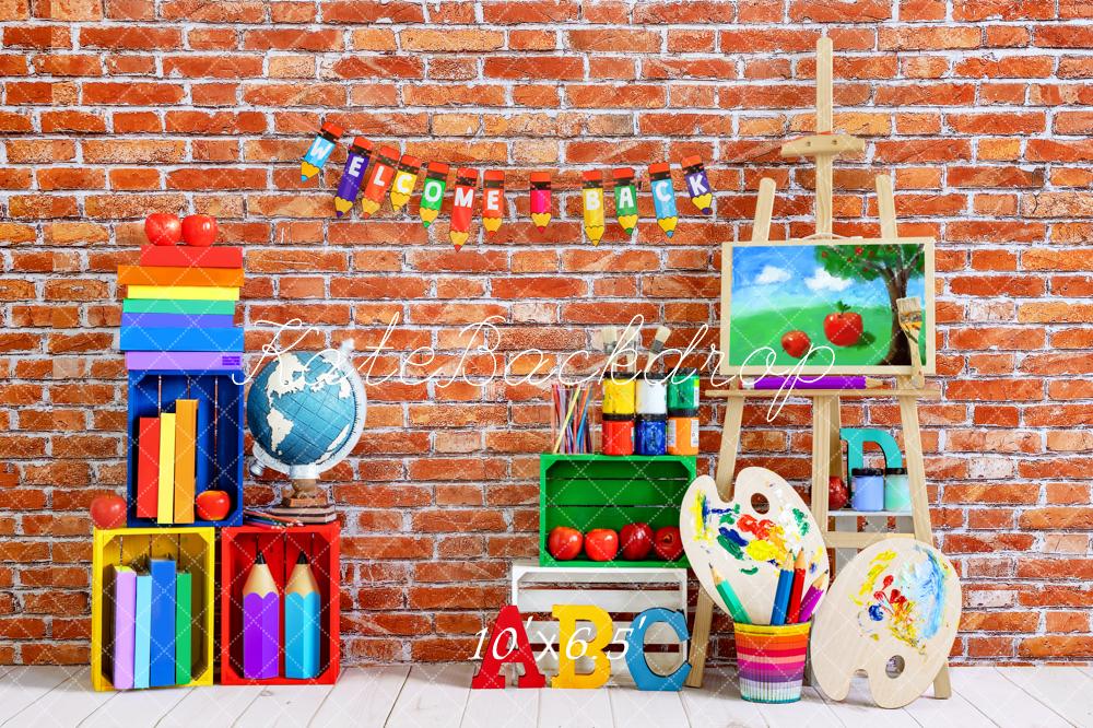 Kate Einschulung Schule Hintergrund Retro Rot Backstein Wand von Emetselch - Kate Backdrop.de