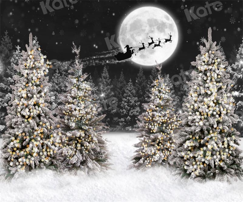 Kate Weihnachten Nacht Hintergrund Wald Mond für Fotografie