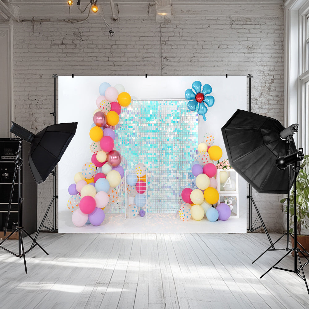 Kate Geburtstag Hintergrund Luftballons Hellblau Paillette Wand Party von Emetselch